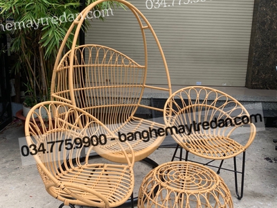 Bộ bàn ghế mây nhựa uống trà để ban công 2