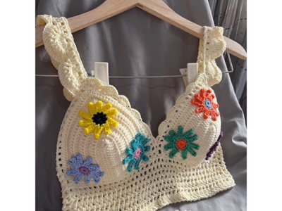 Áo Len Hai Dây Croptop Vai Bèo Hoa Cổ Điển 0