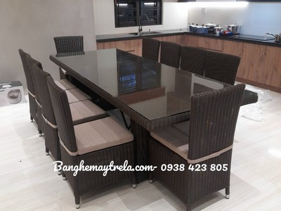 Bàn ghế ăn mây nhựa 1