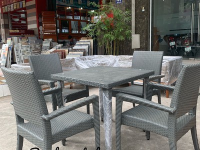 Bàn ghế ăn mây nhựa 3