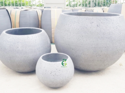 Chậu xi măng nhẹ dáng lu tròn 0