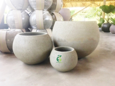 Chậu xi măng nhẹ dáng lu tròn 4