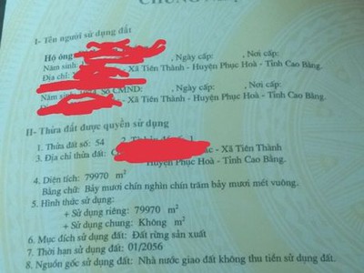 Cần bán lô đất rừng thuộc tiên thành - phục hoà - cao bằng 0