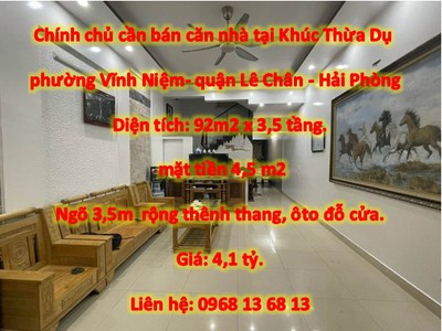 Chính chủ cần bán căn nhà tại khúc thừa dụ, phường vĩnh niệm, quận lê chân, hải phòng. 0