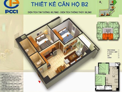 Bán Căn Hộ 56m2X2PN- Chung Cư PCC1 Ba La- Hà Đông- Full đồ- Sẵn sổ đỏ- Nhỉnh 1 tỷ 1