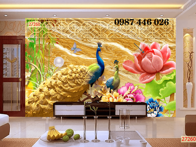 Gạch tranh 3d ốp tường đẹp phòng khách HP684 3