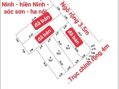 Đường 5m  bán 74m  yên ninh - hiền ninh - sóc sơn - hà nội, sẵn sổ, full thổ cư. - mặt tiền 4.56m 4