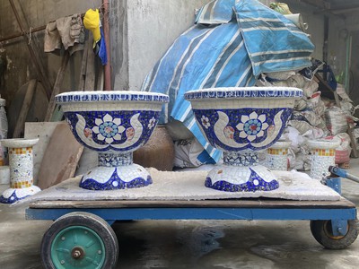 Cơ sở chậu hoa Thế Sơn - chậu hoa dán sành sứ - chậu khảm sành - cẩn miễng fs 5