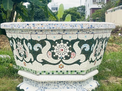 Cơ sở chậu hoa Thế Sơn - chậu hoa dán sành sứ - chậu khảm sành - cẩn miễng fs 9