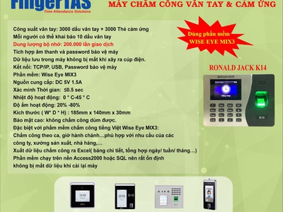 Máy chấm công băng  vân tay k14pro, bh 12 tháng 1