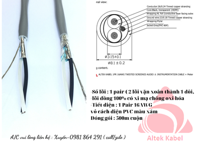 Cáp tín hiệu vặn xoắn 2Pair 18AWG hãng Altek Kabel giá tốt 3