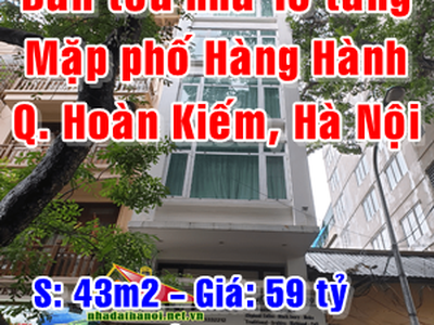 Bán nhà mặt phố Hàng Hành, Phường Hàng Trống, Quận Hoàn Kiếm, 43m2 giá 59 tỷ 5