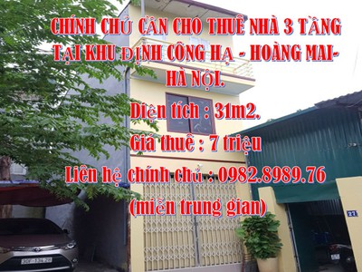 Chính chủ cần cho thuê nhà 3 tầng tại khu định công hạ - hoàng mai- hà nội. 0
