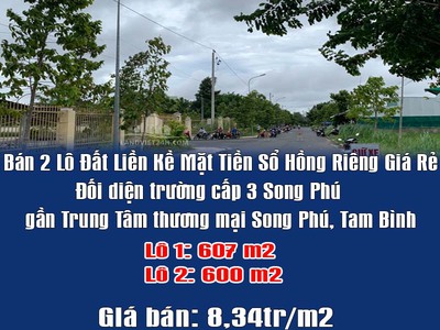 Bán 2 lô đất liền kề mặt tiền sổ hồng riêng giá rẻ  đối diện trường cấp 3 song phú 0