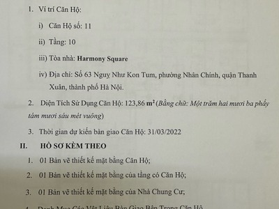Cần bán căn hộ 3PN rộng 123.86 m2 giá chỉ 60tr/m2 đã bao phí dự án Harmony Square - 199 Nguyễn Tuân 6