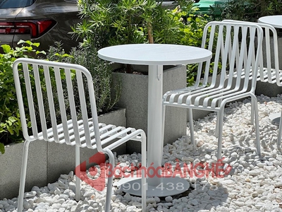 Bộ bàn ghế sắt sân vườn decor quán cafe nhà hàng mặt bàn composite màu trắng 0
