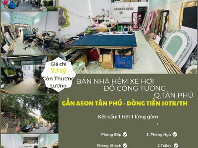 Bán đất tặng nhà hxh 82m2, dòng tiền 10tr/th , gần aeon tân phú 0