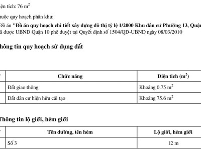 Hẻm 3 gác tô hiến thành phường 13 quận 10, qh mở rộng mặt tiền 1