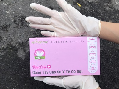 Găng tay Y tế Latex Regentox có bột BasicCare 240mm - Trắng 0