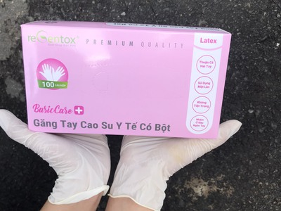 Găng tay Y tế Latex Regentox có bột BasicCare 240mm - Trắng 3