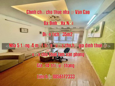 Chính chủ cho thuê nhà ở văn cao, ba đình. 0
