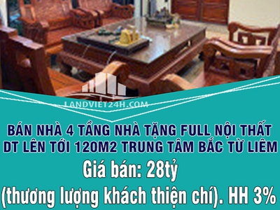 Bán nhà 4 tầng nhà tặng full nội thất dt lên tới 120m2 trung tâm bắc từ liêm 0