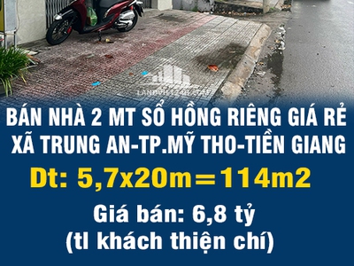 Bán nhà 2 mt sổ hồng riêng giá rẻ trung tâm xã trung an-tp.mỹ tho-tiền giang 0