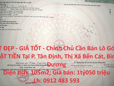 Đất đẹp - giá tốt - chính chủ cần bán lô góc 2 mặt tiền tại p. tân định, thị xã bến cát, bình dương 0