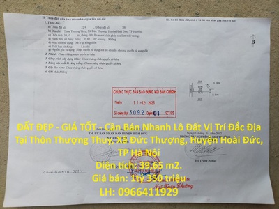 Đất đẹp - giá tốt - cần bán nhanh lô đất vị trí đắc địa tại đức thượng, huyện hoài đức, tp hà nội 0