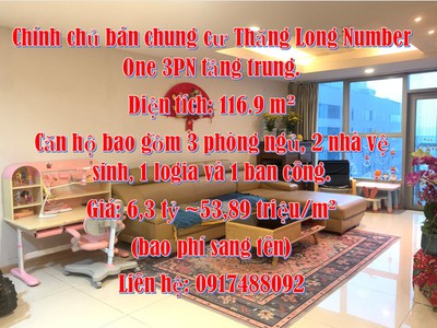 Chính chủ bán chung cư thăng long number one 3pn tầng trung. 0