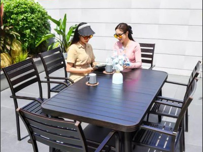 Bàn ghế sân vườn nhôm đúc nan thẳng D150 4