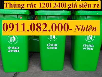 Chuyên phân phối thùng rác nhựa giá rẻ miền tây- thùng rác 120l 240l 660l màu xanh, cam, vàng- lh 0 0