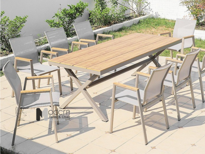 Bộ bàn 8 ghế cafe nhà hàng sân vườn hiện đại nhập khẩu HCM TE2035-180A CC2027A 0