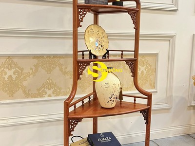 Kệ góc trưng bày gỗ hương 4 tầng   LT070 3