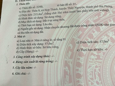Bán căn nhà   vườn sổ đỏ 215,4m2 - ngang 8m tại hợp thành, thuỷ nguyên hải phòng 3