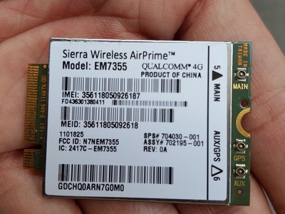 Card wwan 4G HP LT4111- GOBI5000 Sierra EM7355 - WWAN Support HP 820 G1,840 G1, 850 G1, Zbook 15, 17 0