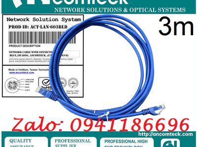 Chuyên phân phối dây cáp Lan chính hãng Ancomteck dây chuẩn đồng sẵn hàng từ 0.2m-30m CAT5/CAT6/CAT7 0
