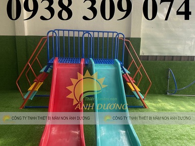 Cầu trượt sắt dành cho mầm non, cầu trượt máng đơn máng đôi 1