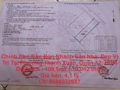 Chính chủ cần bán nhanh căn nhà đẹp vị trí tại phường thạnh xuân, quận 12, hcm 0