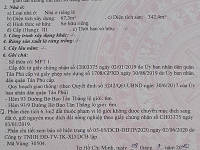 Chính chủ cần bán nhà 3 tầng tại trung tâm quận tân phú 0