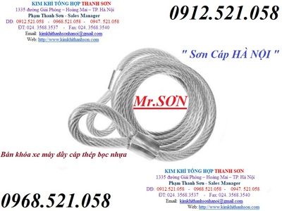 Sản xuất dây cáp thép bọc nhựa khóa xe máy chống trộm 0968.521.058 Thanh Sơn ép đầu dây cáp thép 0