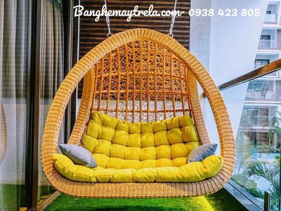 Xích đu đôi nhựa giả mây ngoài trời 0