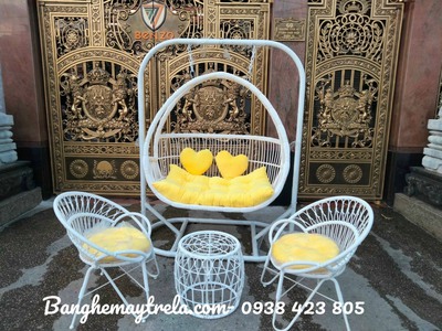 Xích đu đôi nhựa giả mây ngoài trời 2