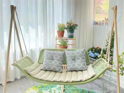 Xích đu đôi nhựa giả mây ngoài trời 3