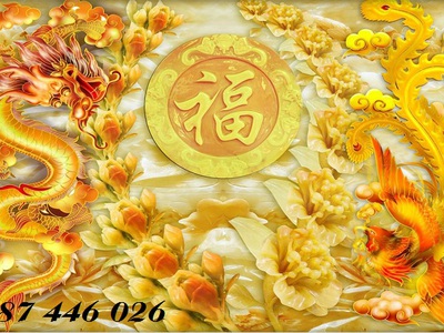 Tranh rồng vàng- gạch ốp, tranh tường đẹp 3d HP07692 3