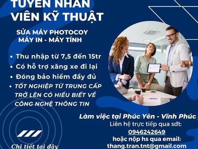 Tuyển dụng nhân viễn kỹ thuật sửa máy photocopy 0