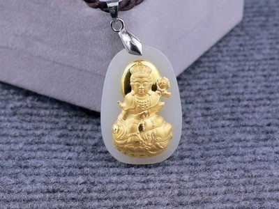 Phật bản mệnh đá cẩm thạch mạ vàng vật phẩm phong thuỷ đem lại may mắn tài lộc 0