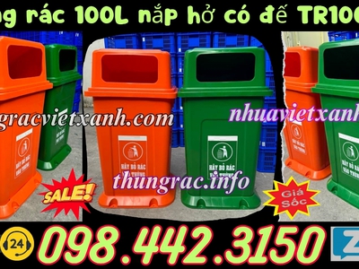 Thùng đựng rác 100 lít nắp hở phía trước - có đế TR100H-Đ 0