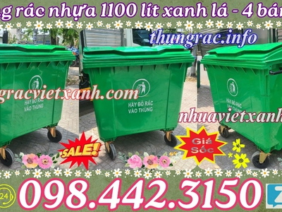 Thùng rác 1100 lít nhựa HDPE - 4 bánh xe - màu xanh lá 0