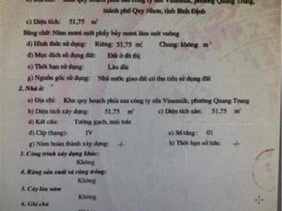 Chính chủ cần bán căn nhà tại phường quang trung, tp quy nhơn, bình định 0
